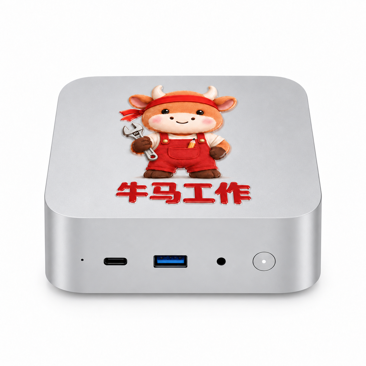 牛马工作 N1 mini 正面产品效果图，顶面带牛形象与牛马工作文字